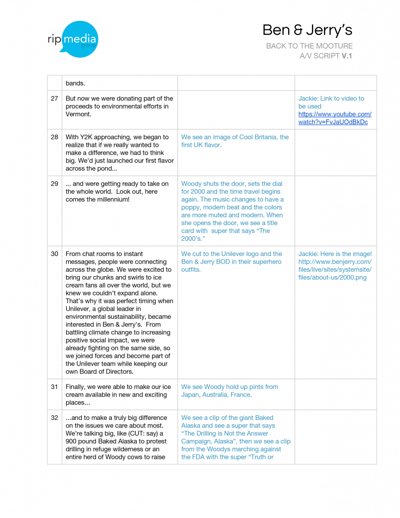 Ben & Jerry's Script Template